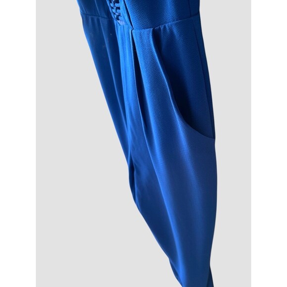 Adelyn Rae Straight Leg Jumpsuit Sz SM Cobalt Blue Cocktail Knot Front V Neck - Picture 5 of 9